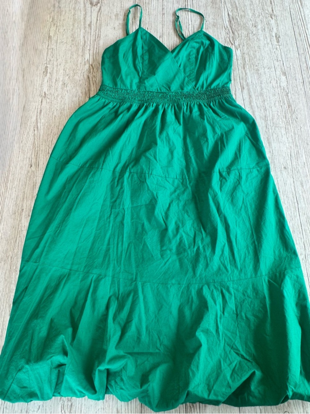 Monteau Los Angeles Bubble Hem Green Midi Dress Spaghetti Straps with Pockets L - Picture 2 of 16